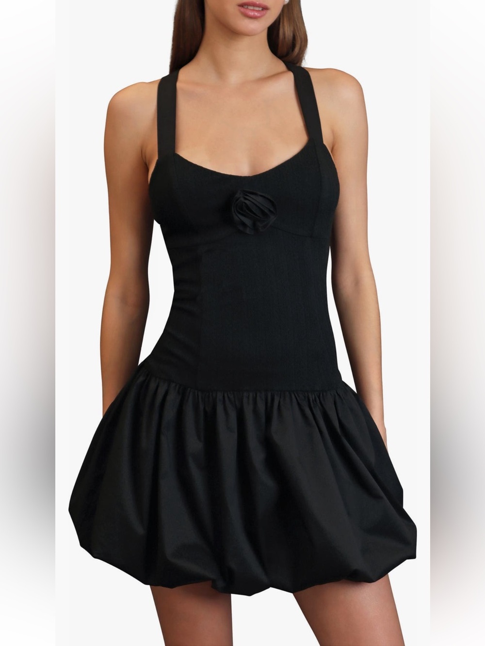 Avec Les Filles Black Sleeveless Dress with Branded Ribbon